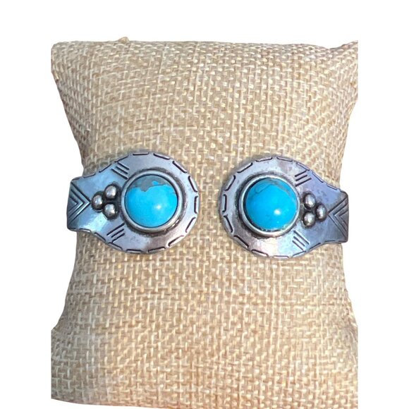 Express Silver Tone Faux Turquoise Hinged Cuff Bracelet Southwestern 6.25" NWT - Picture 1 of 6